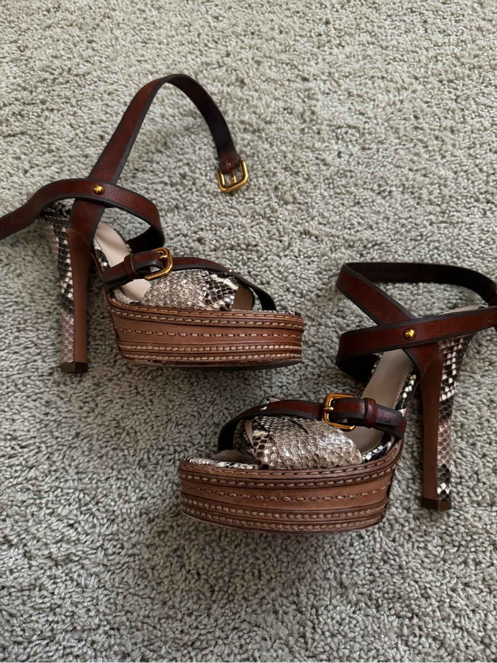 Prada Snakeskin Crisscross Platform Sandals Size 38 - Picture 6 of 12
